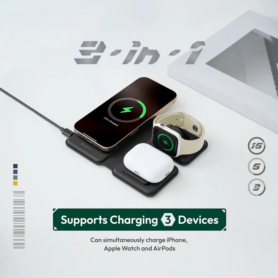 ADAM elements Mag Book Qi2 3-in-1 Wireless Charging Station with Stand (Black)