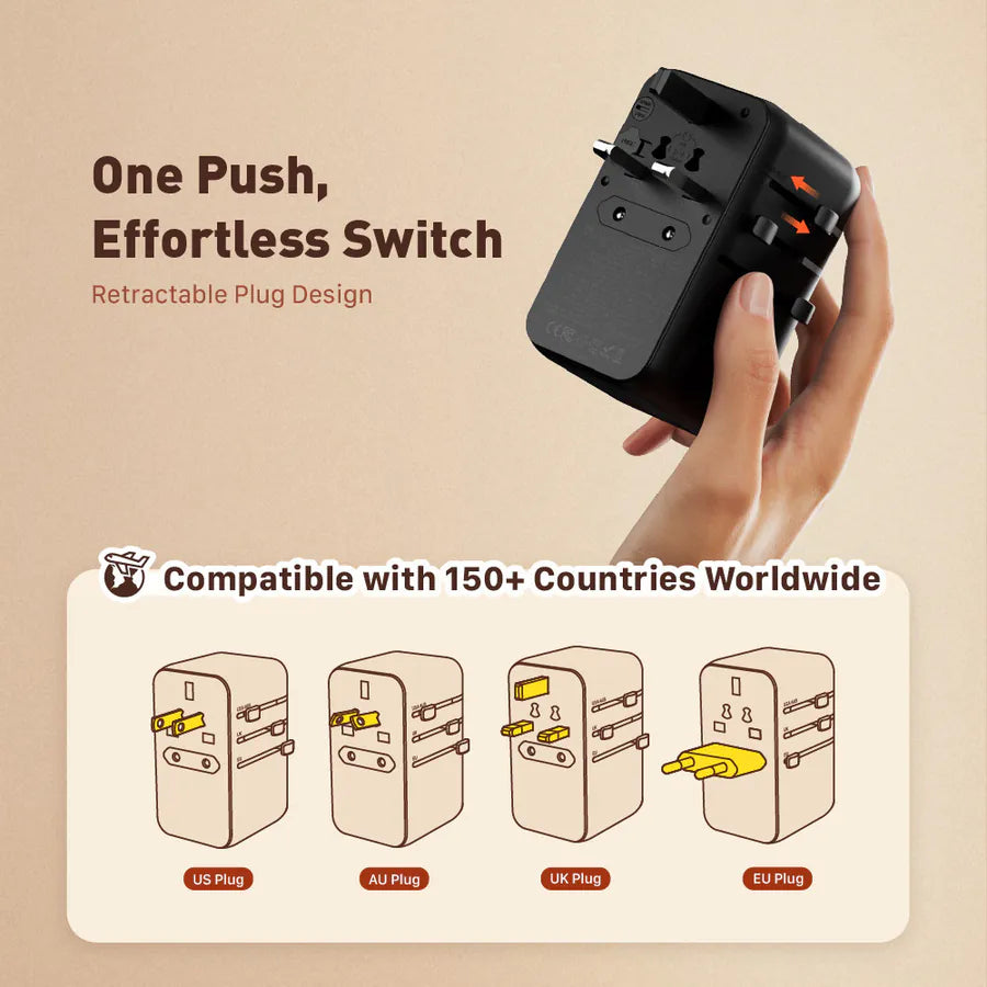 ADAM elements T35L 35W Universal Travel Adapter with Built-In USB-C Cable