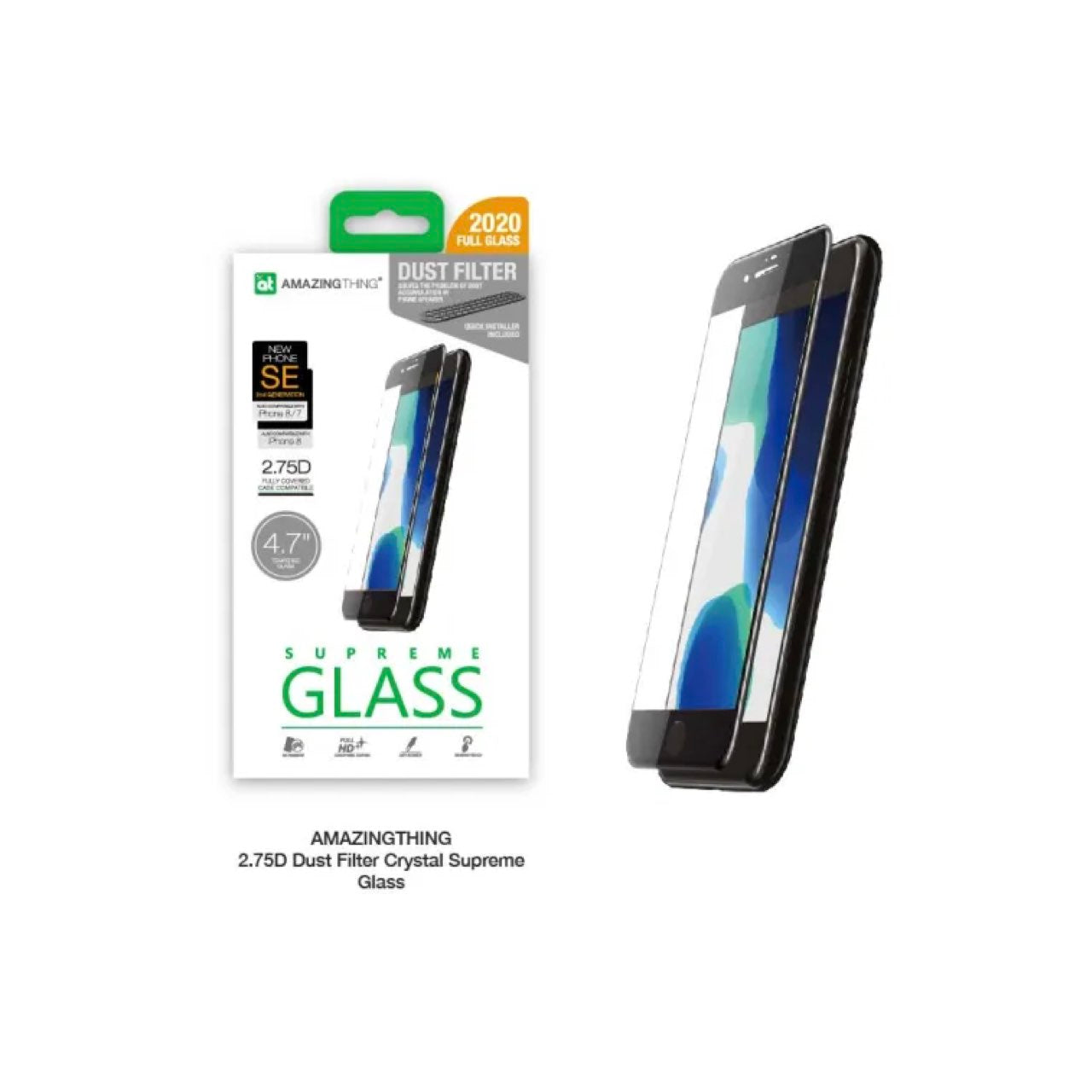 AmazingThing SUPREME GLASS DUST FILTER for iPhone SE (2020) Full Glass 0.3mm 2.75D, Black