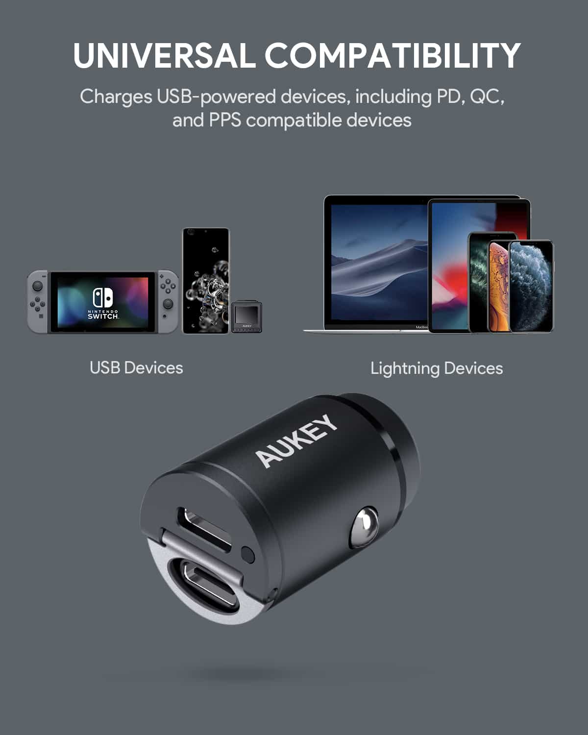 Aukey Dual Port USB-C 30W PD Car Charger