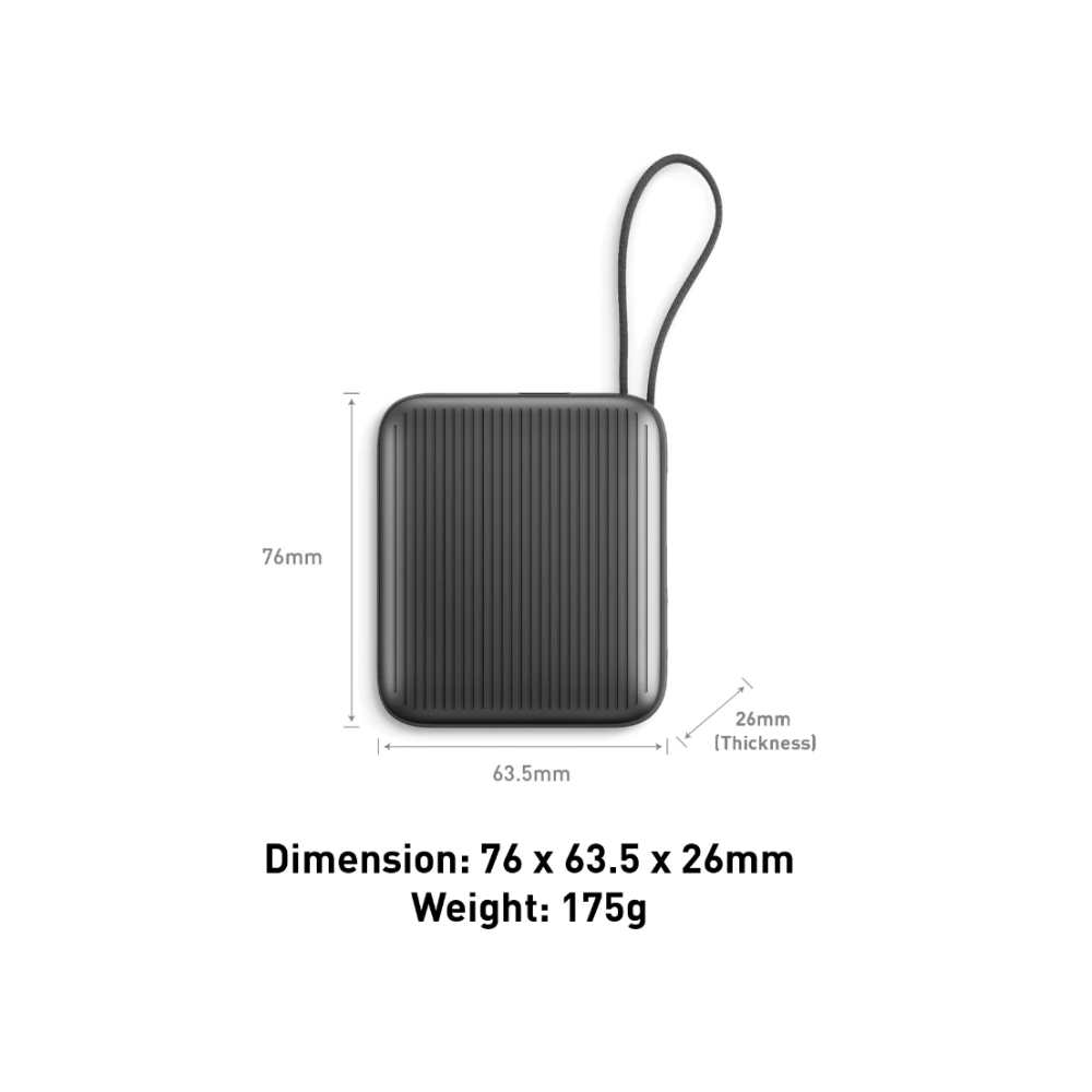 Energea Integra Mini 35, 10000mAh Powerbank with Built In USB-C Cable PD35W - Gunmetal