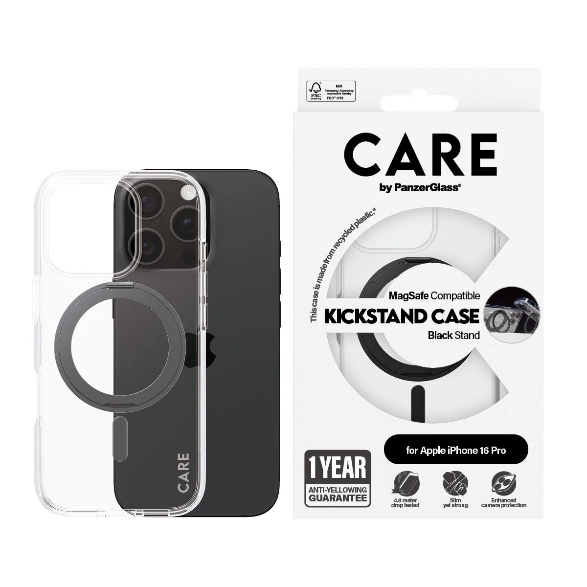 CARE by PanzerGlass® Case Feature Black Kickstand & MagSafe iPhone 16 Pro / 16 Pro Max