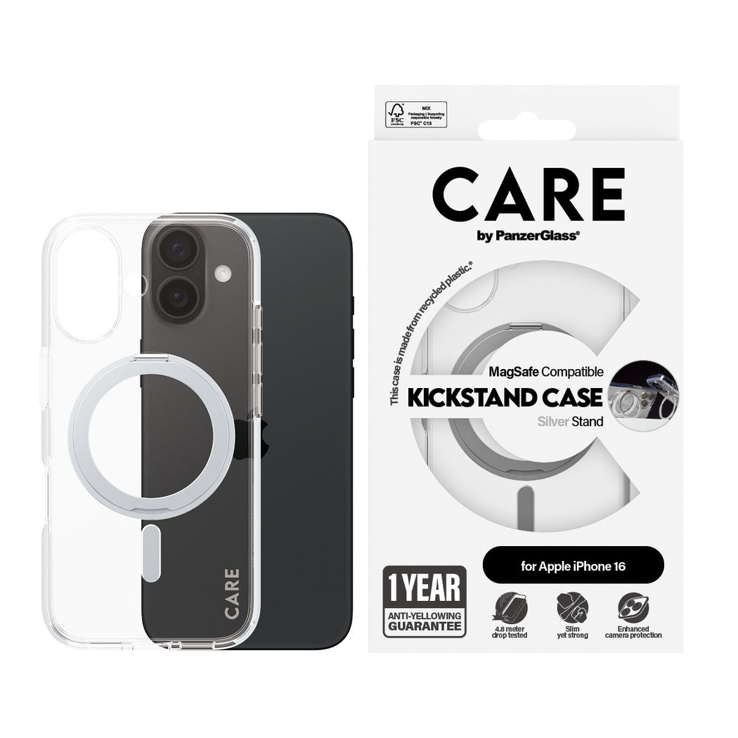 CARE by PanzerGlass® Case Feature Silver Kickstand & MagSafe iPhone 16 Series