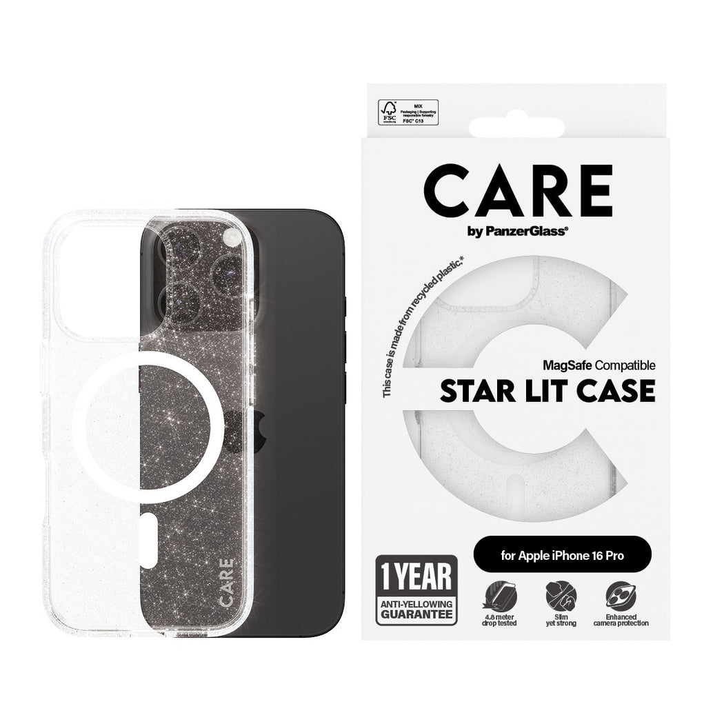 CARE by PanzerGlass® Case Flagship Star Lit w. White MagSafe iPhone 16 Series