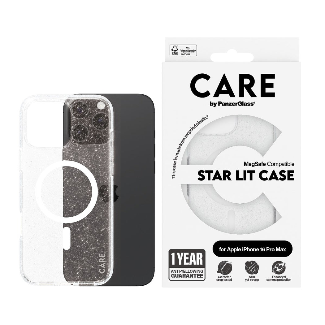 CARE by PanzerGlass® Case Flagship Star Lit w. White MagSafe iPhone 16 Series