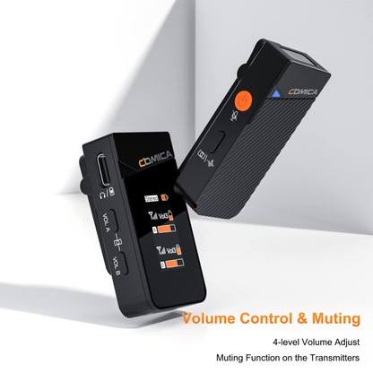 2TX to 1RX COMICA 2.4G Dual- channel Mini Wireless Microphone With Charging Case (CMC-VIMOC3)