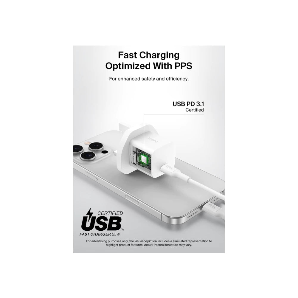Belkin 25W USB-C PD Wall Charger with PPS, White