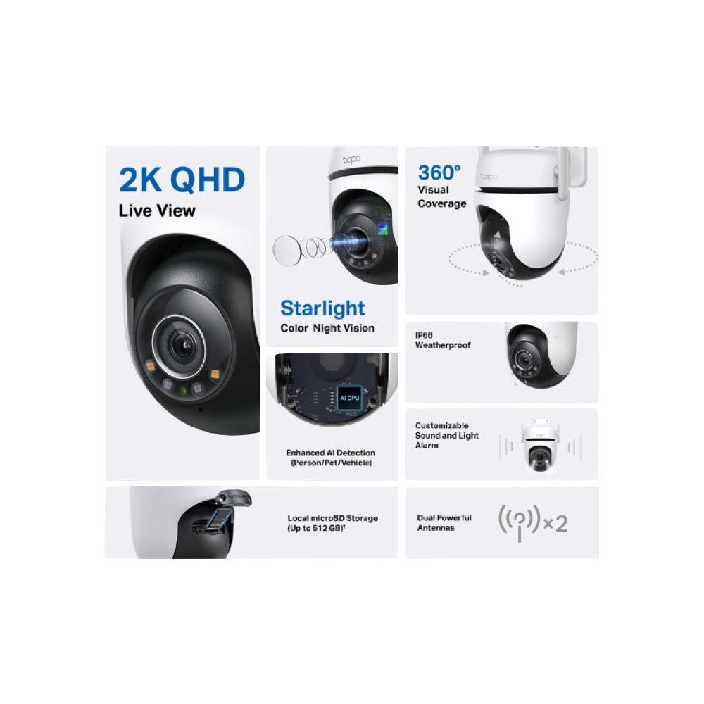 TPLINK IP Camera Outdoor 2K Qhd Pan/Tilt Security Wi-Fi With Starlight Color Night Vision ( TL-TAPO C520WS )
