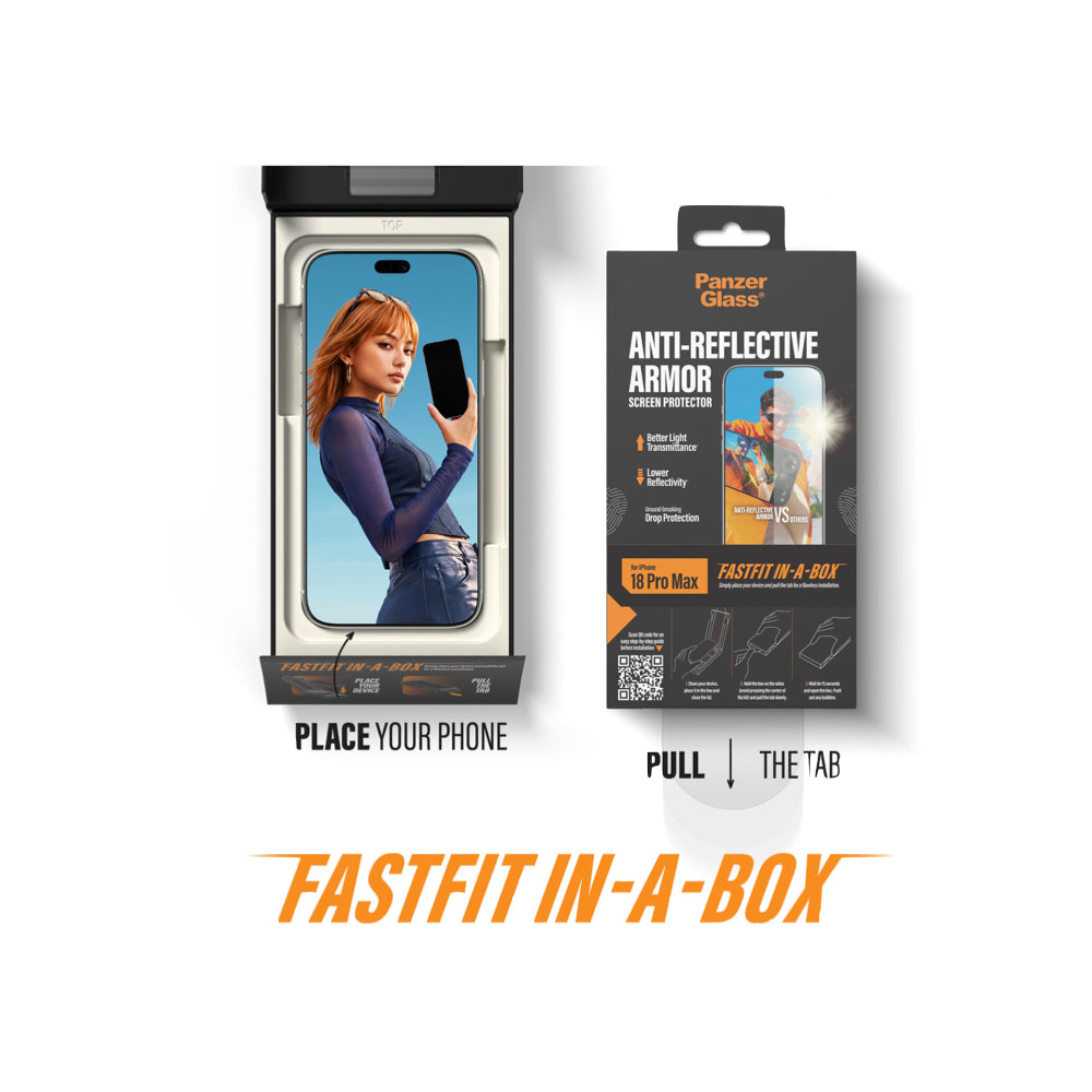 PanzerGlass Apple iPhone 18 Pro / Pro Max w. Fastfit In-A-Box - Anti-Reflective Armor