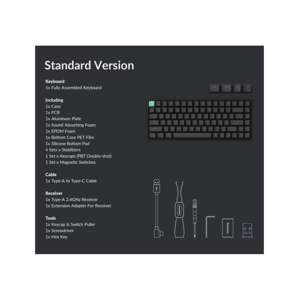 Keychron K2 HE ANSI 75% layout 81 Key Assembled RGB Hot-Swap Gateron 2.0 magnetic switch BT/2.4GHz/Wired Hall effect keyboard