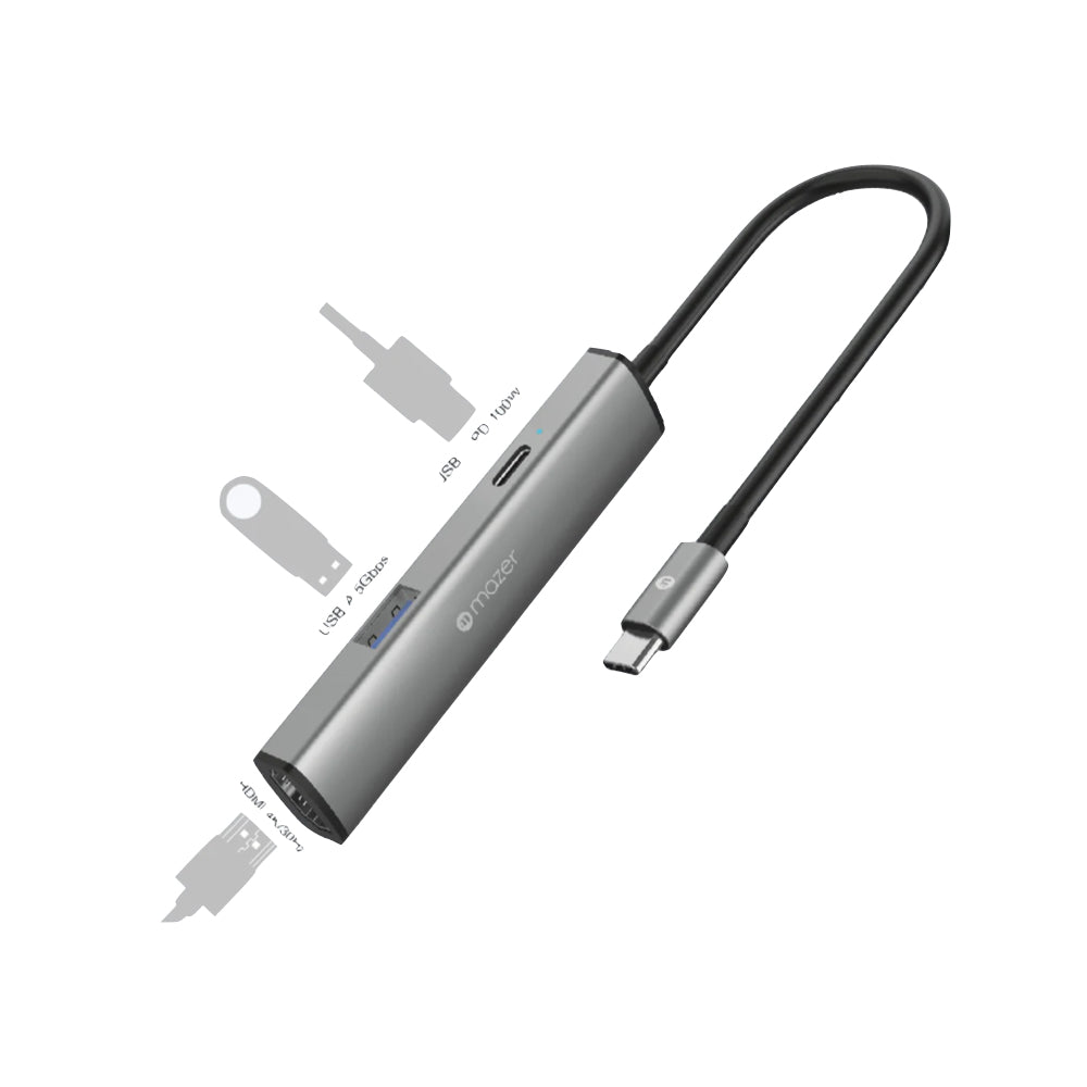 Mazer M-Hub50 InfiniteHub 3in1 USB-C to HDMI 4K/30Hz + USB-A x 1 + USB-C PD100W Charging Hub-Grey