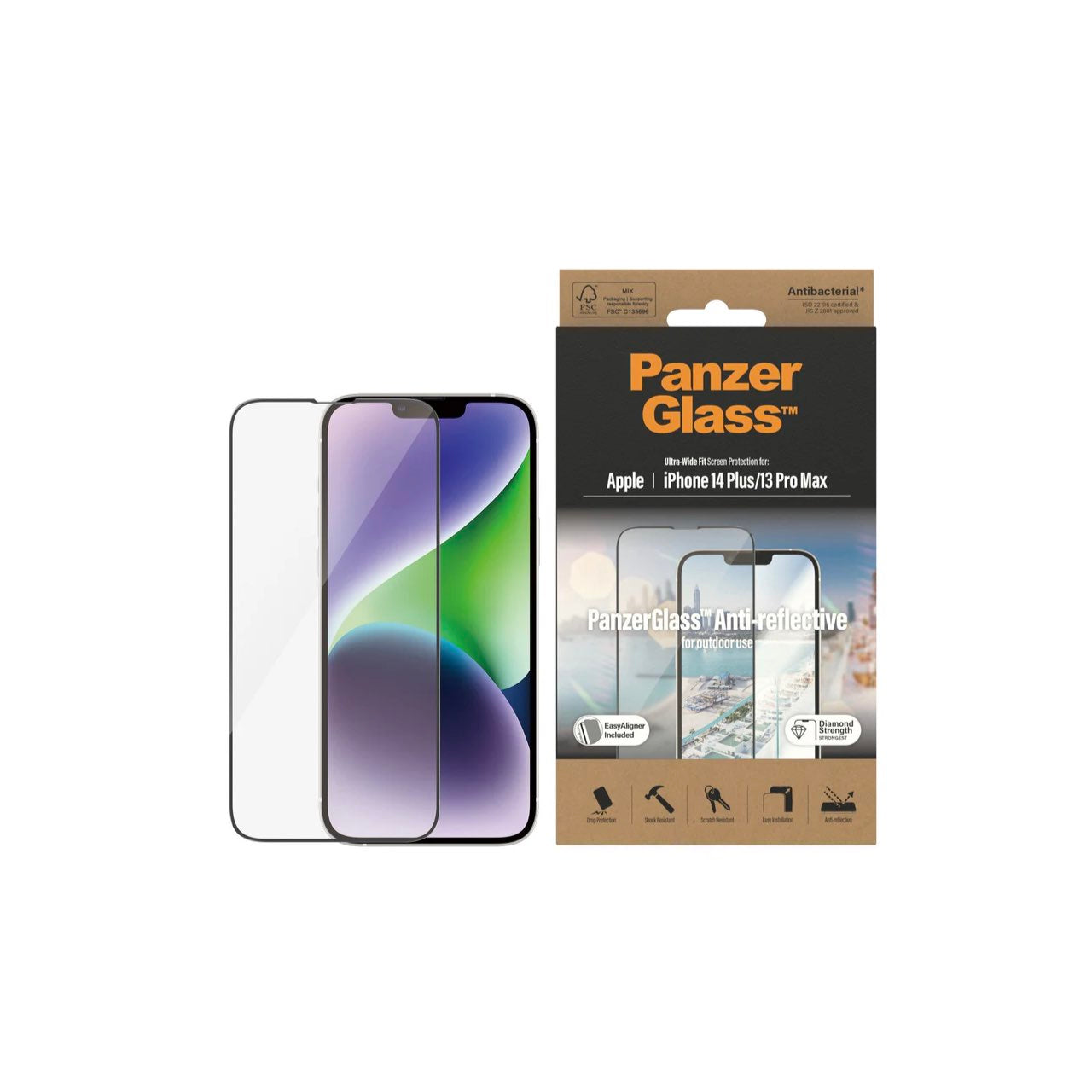 PANZERGLASS FOR IPHONE 13 & 14 SERIES UWF ANTI-GLARE/ REFLECTIVE AB W. APPLICATOR