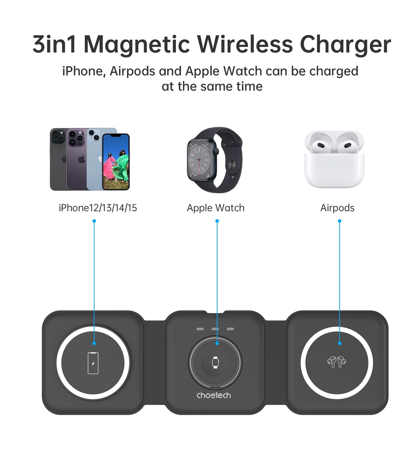CHOETECH T588-F 3-in-1 Magnetic Wireless Charger 15W