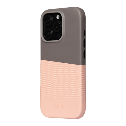 Alto Herring Leather Magnetic Case iPhone 16 Pro - Cement / Pink