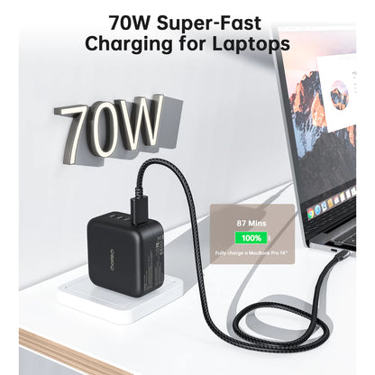 Choetech PD6055 NexGen 3C1A 70W GaN Wall Charger With UK/US/EU/AUS (4 Pin)