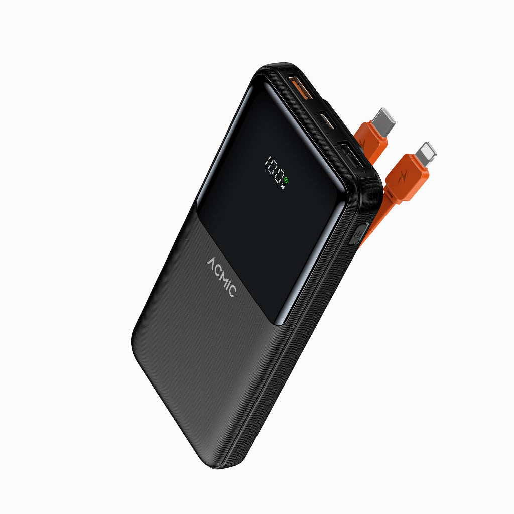 ACMIC 10000mAh powerbank with Digital Screen Display, Build in Type C and Lightning Cable