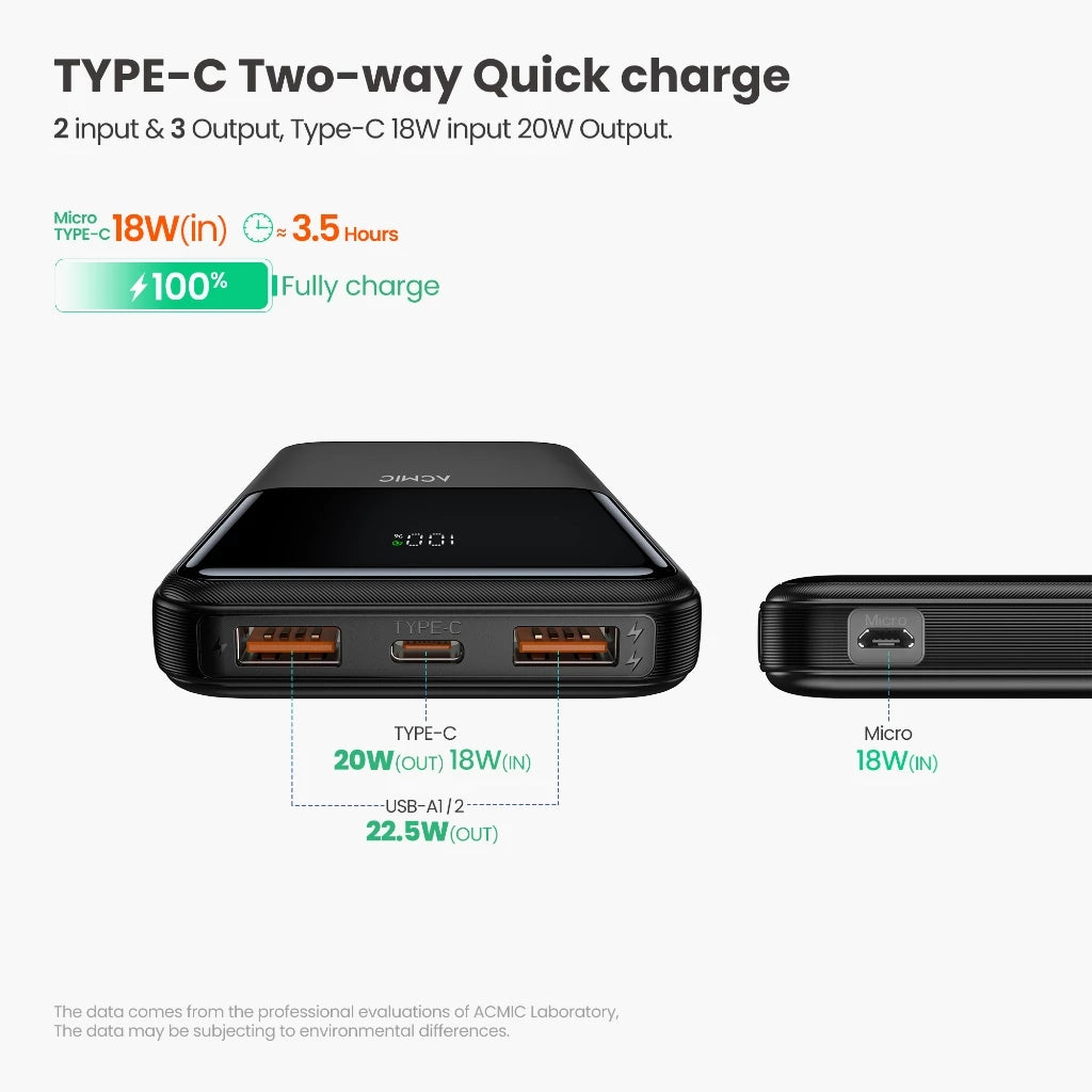 ACMIC 10000mAh powerbank with Digital Screen Display