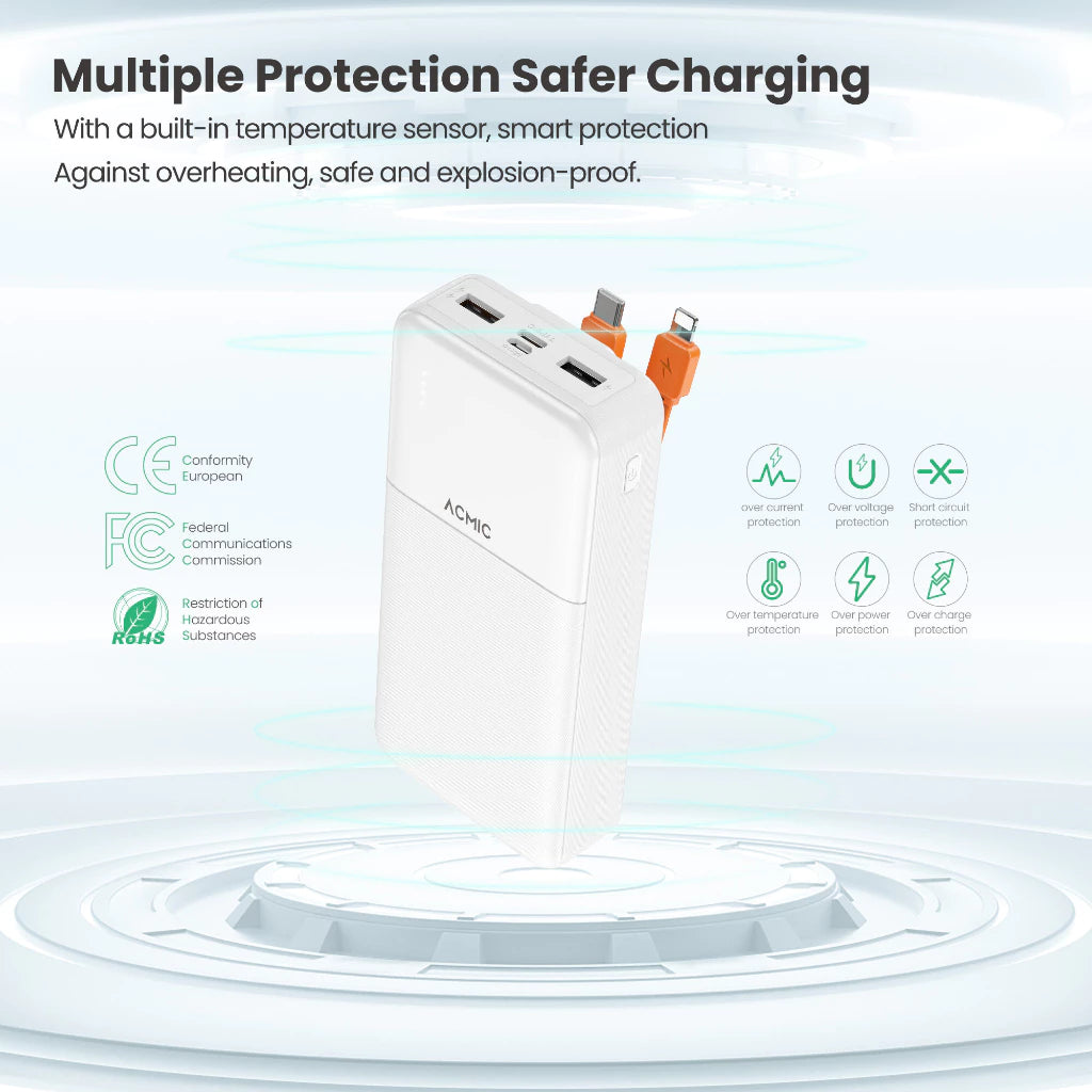 ACMIC 20000mAh powerbank with build-in Type C and Lightning Cable (AP20-06 (W2010C)
