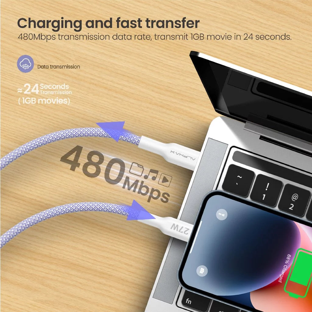 ALPHA Cable Type C to Lightning - Purple (ALUSB-CL2 (C to L)