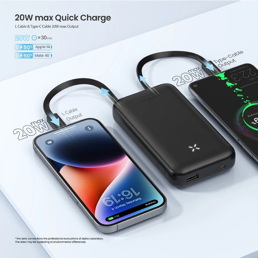 ALPHA 10000mAh powerbank with build-in Type C and Lightning Cable