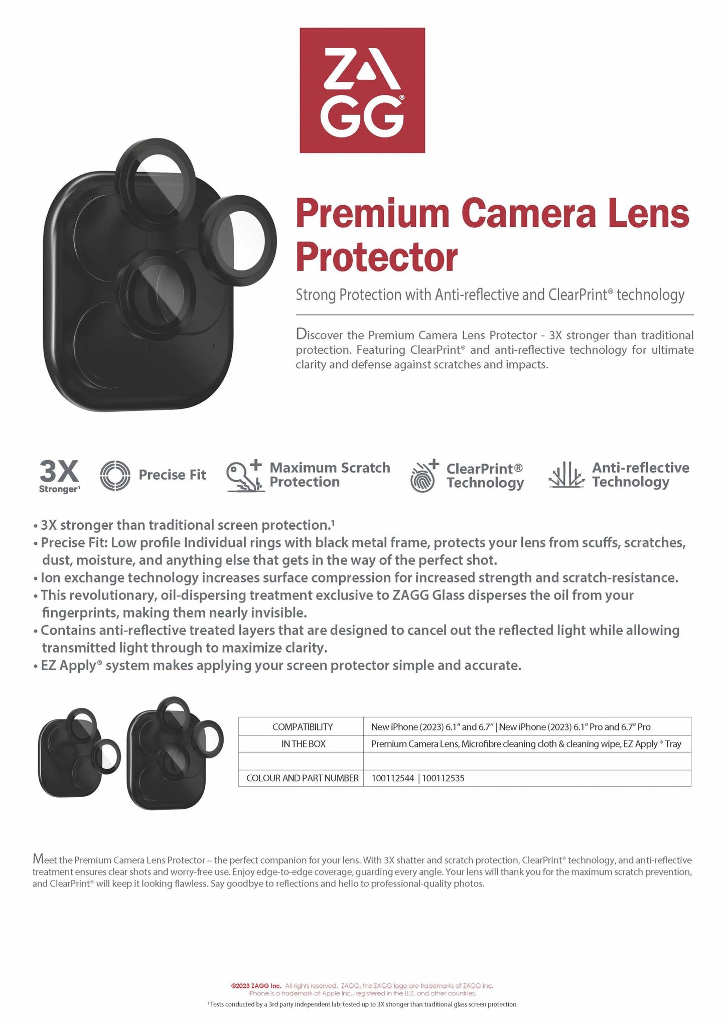ZAGG Glass Premium Camera Lens Apple iPhone 15 Non Pro Series - Black