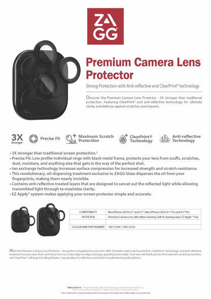 ZAGG Glass Premium Camera Lens Apple iPhone 15 Non Pro Series - Black